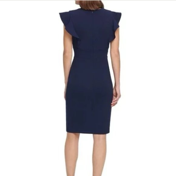 Donna Karan New York NWT Cap Sleeve Dress Above Knee Party Sheath Size 6 Blue - Picture 4 of 16